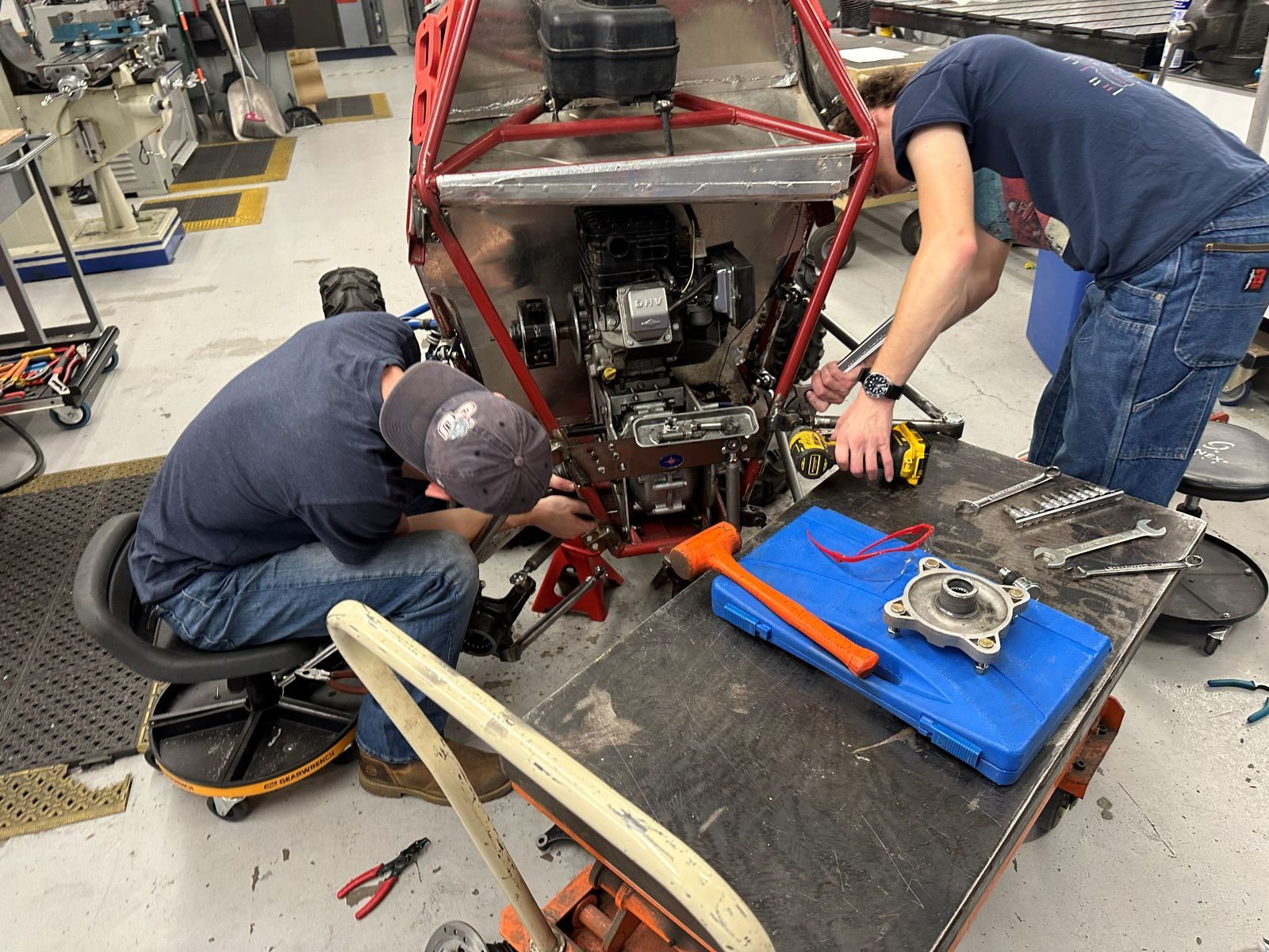 Working on the car.