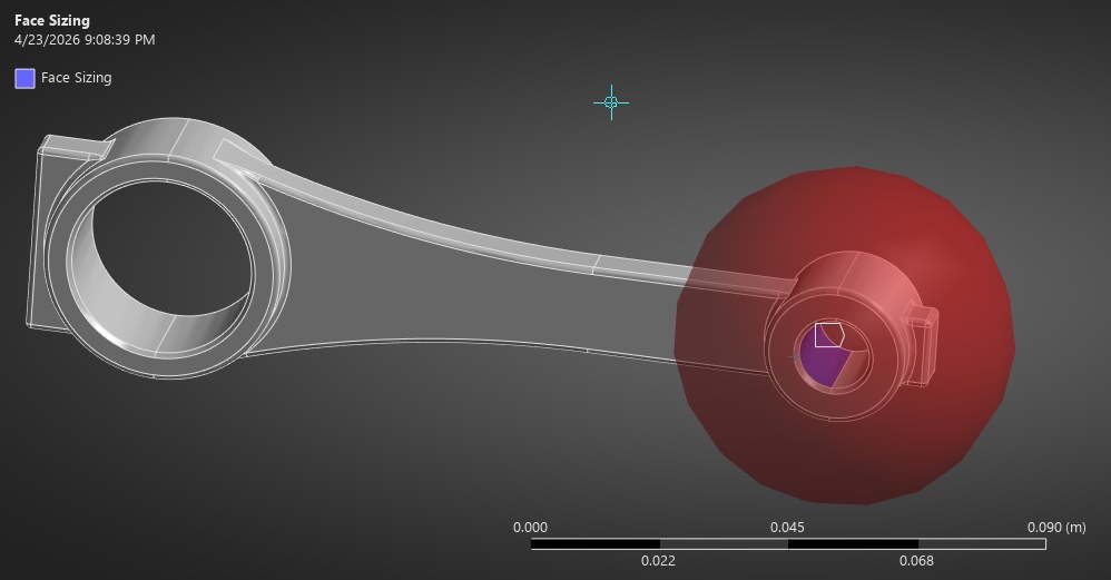 Sphere of influence around the piston pin bore.