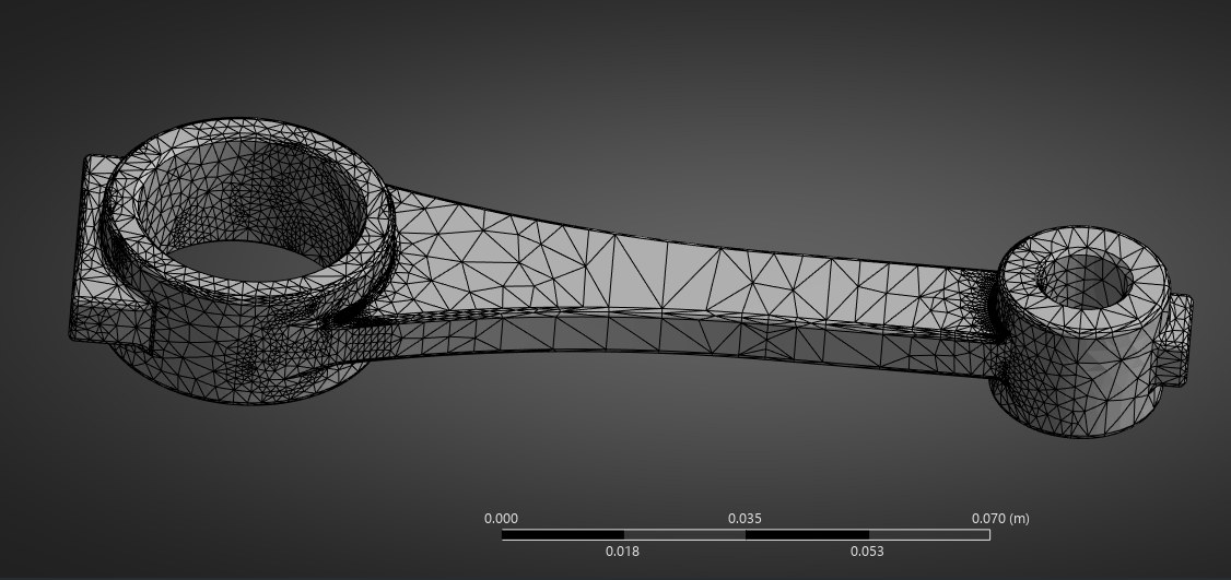 Final mesh: 5 mm global, 1 mm at the bore.
